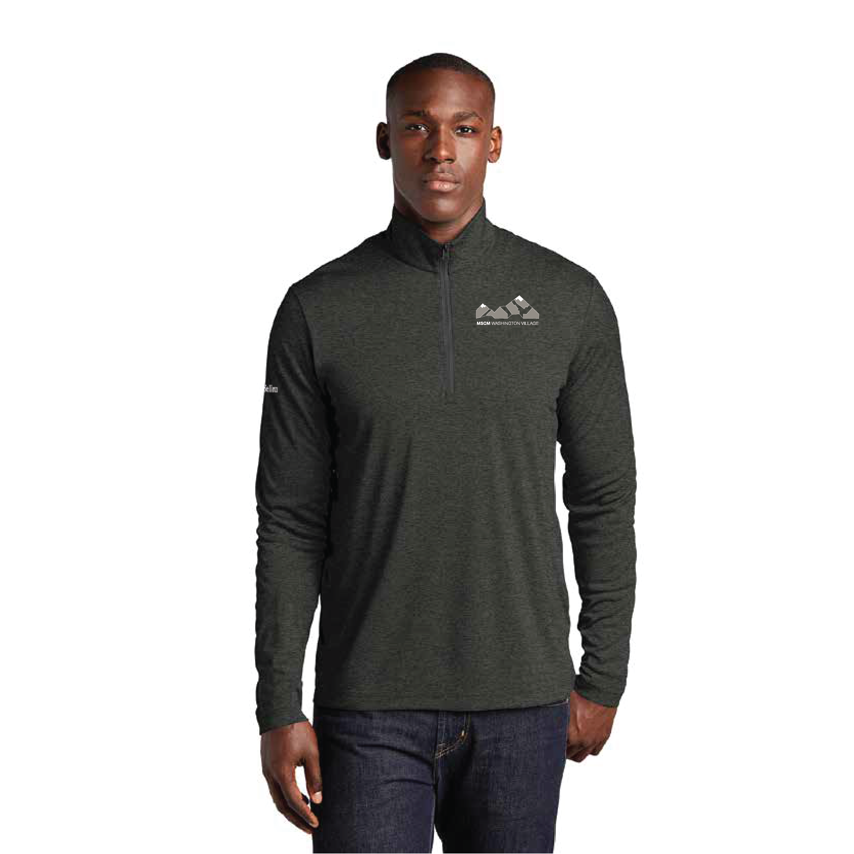 Image of charcoal mens half zip pullover.