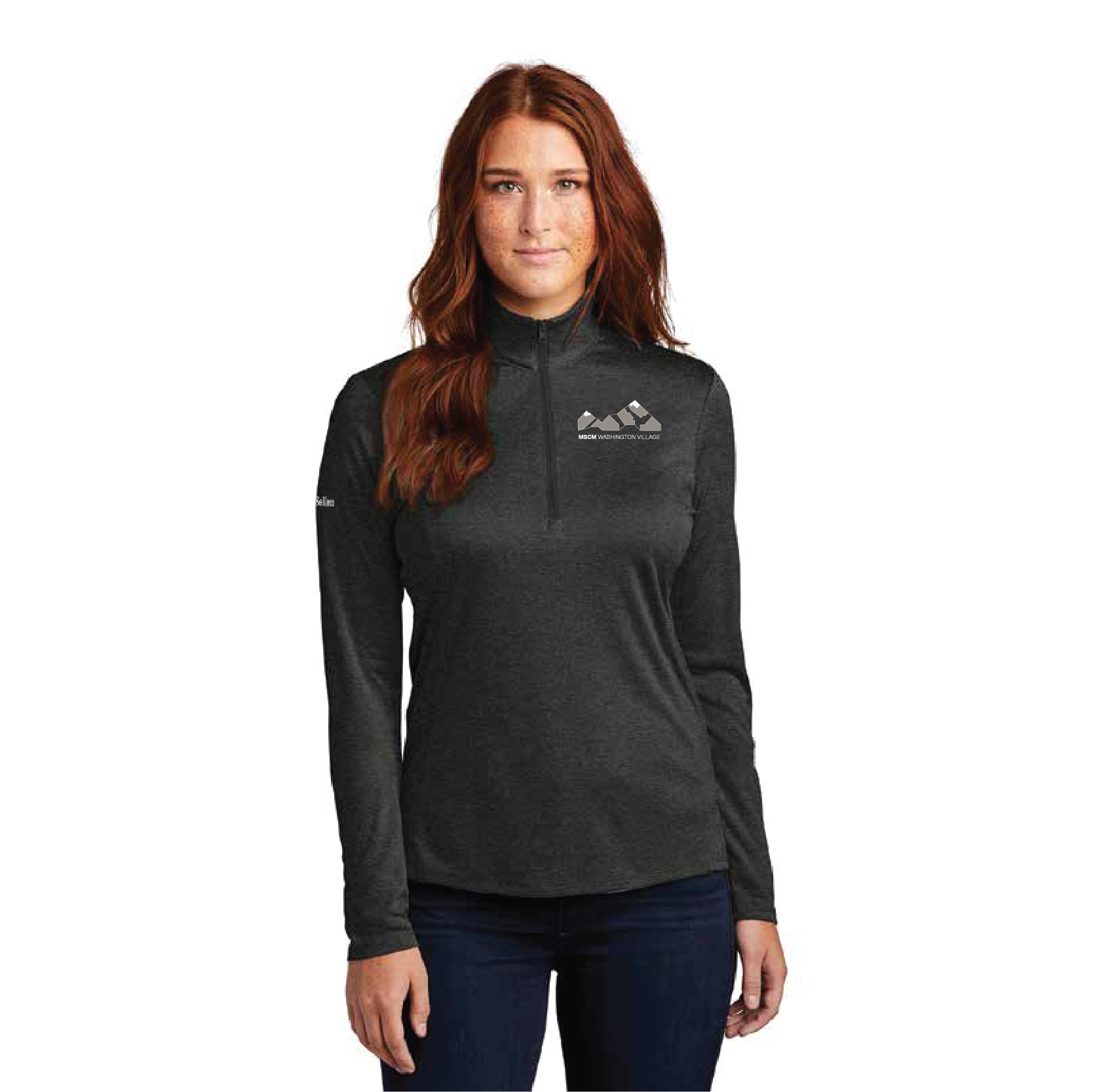 Image of charcoal ladies half zip pullover.