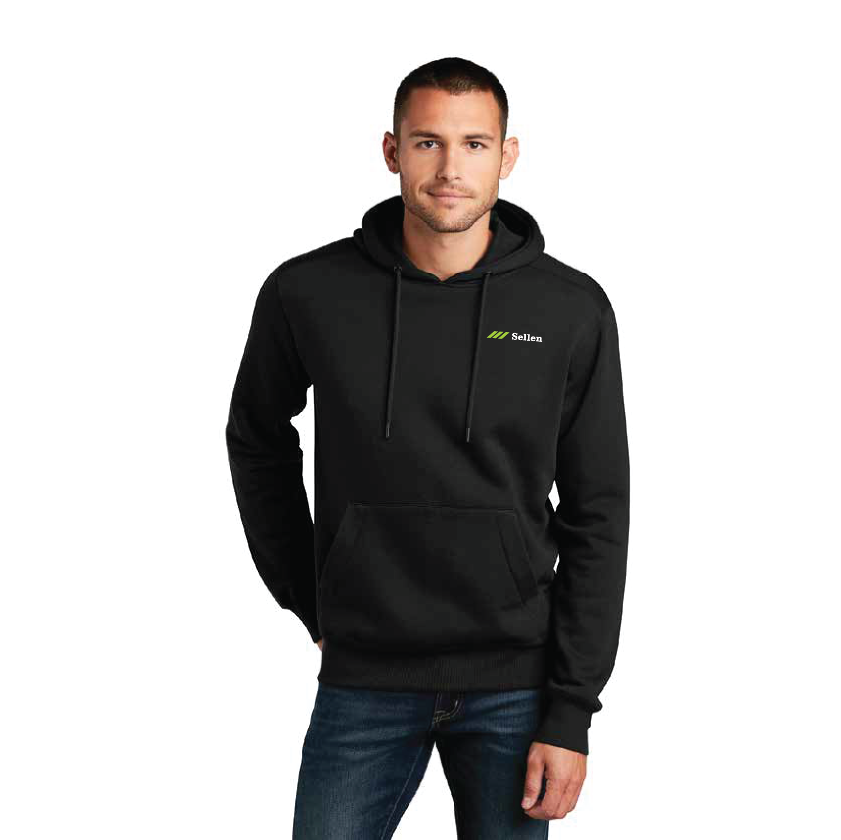 Image of black unisex hooded sweatshirt.